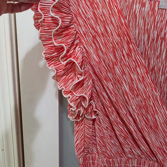 Chelsea 28 Red White Smocked Midi Dress Size M Ruffle Sleeve Boho Summer Casual - Picture 4 of 9